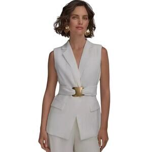 Donna Karan New York Women's Belted Vest in Cream